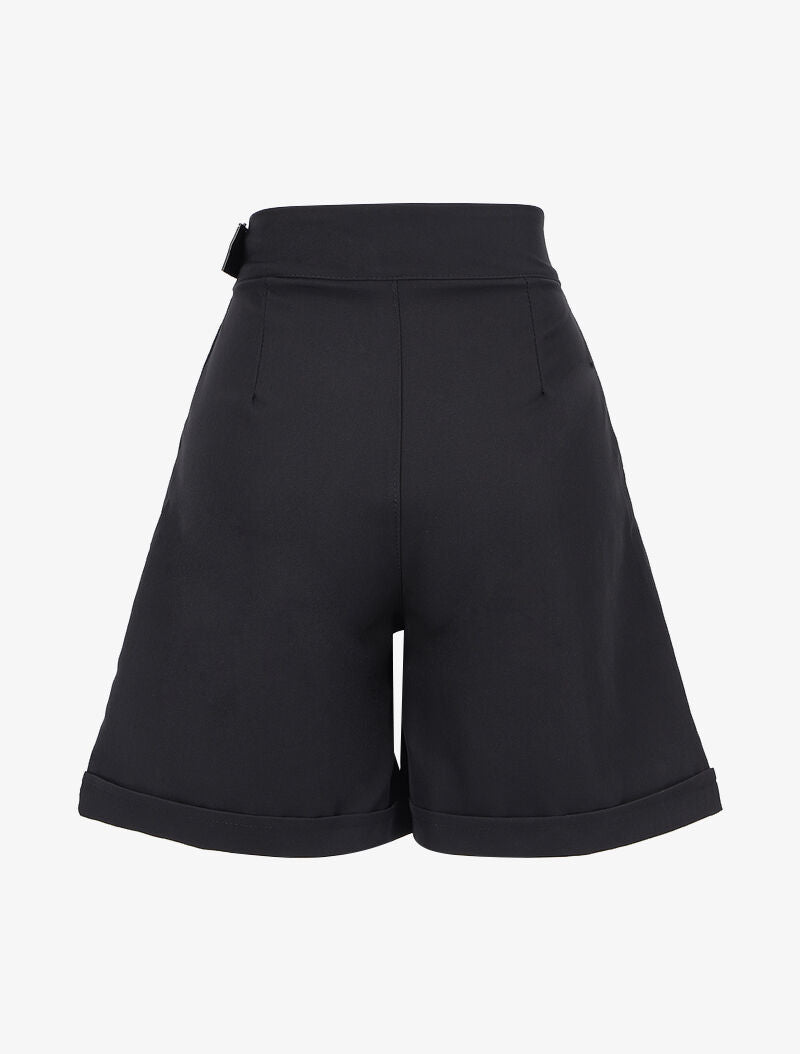 Short ample à ceinture simili - noir - 2