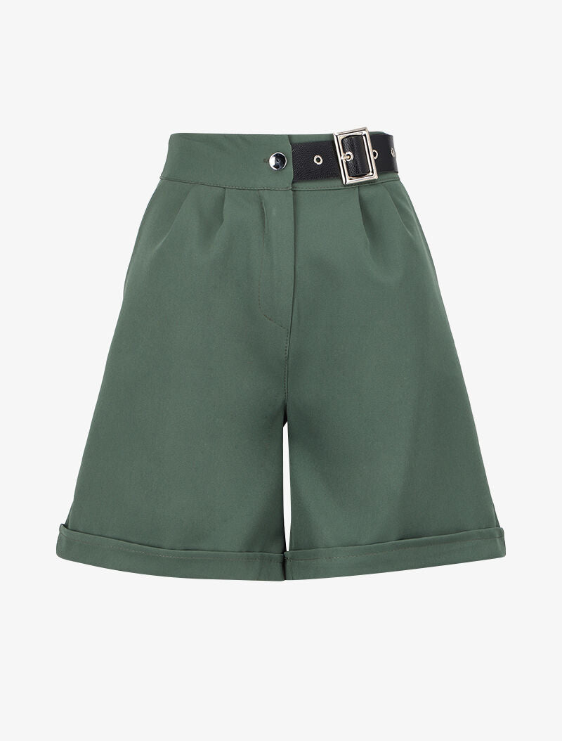 Short ample à ceinture simili - vert - 3