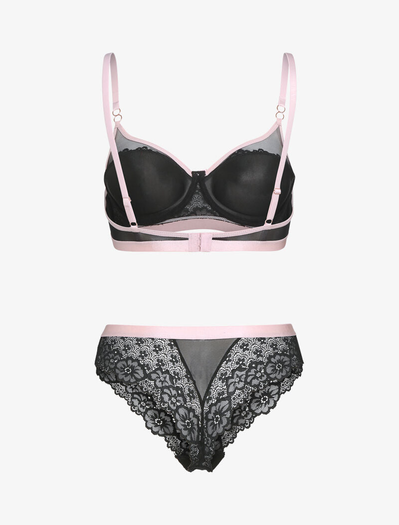 Ensemble dentelle et bandes contrastées - noir - 2