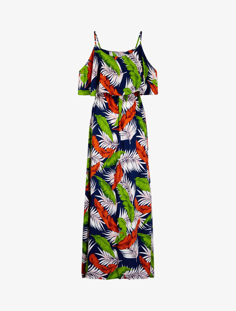 Robe imprimée à épaules dénudées - marine - 3