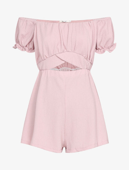 Combishort texturé à taille ajourée - rose - 3
