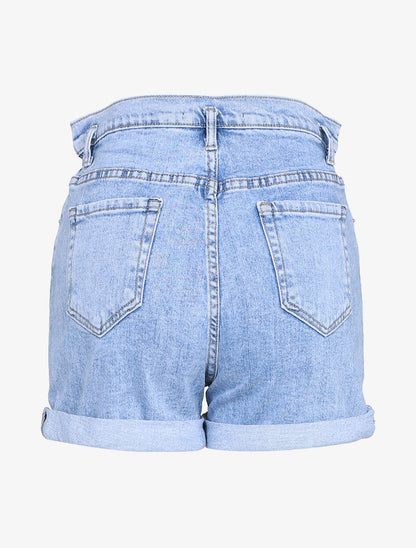 Short à taille haute élastiquée - bleu denim - 2