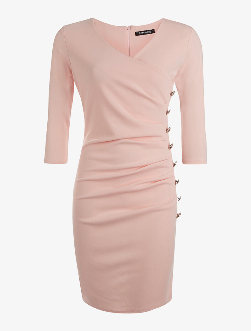 Robe plissée côté boutonné - rose - 3