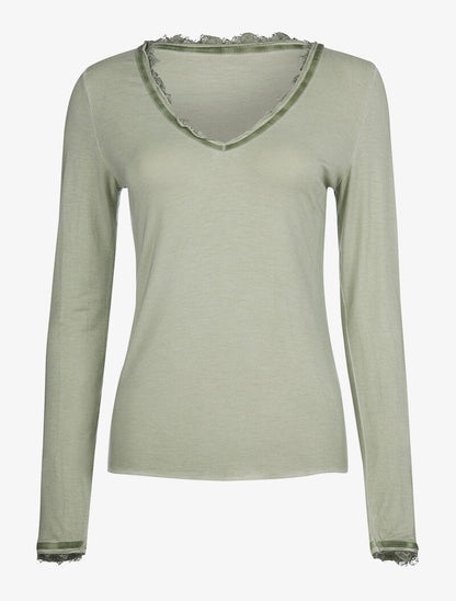 Top fin dentelle effilochée - vert clair - 3