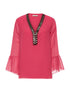Blouse doublé col V perlé - fushia - 1