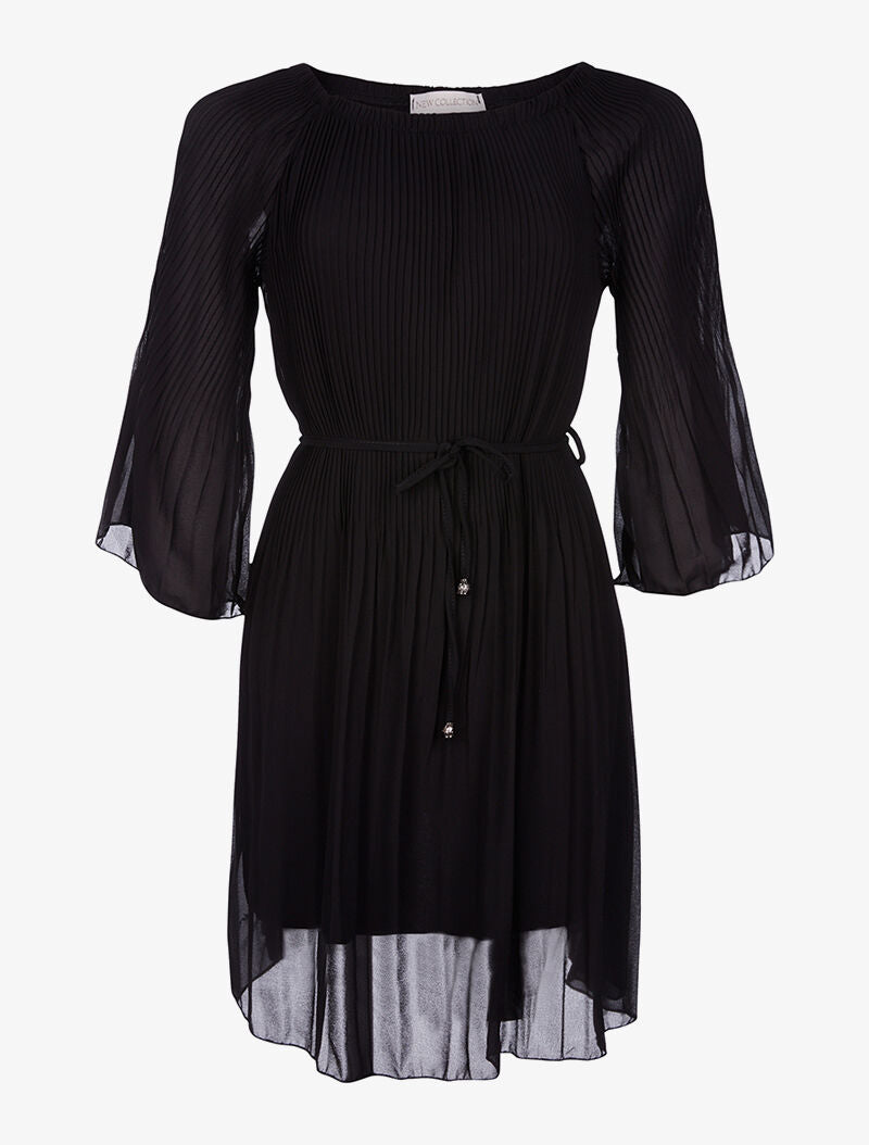 Robe plissée ceinturée - noir - 3