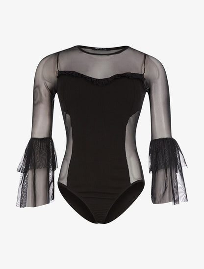 Body manches voile volantées - noir - 1