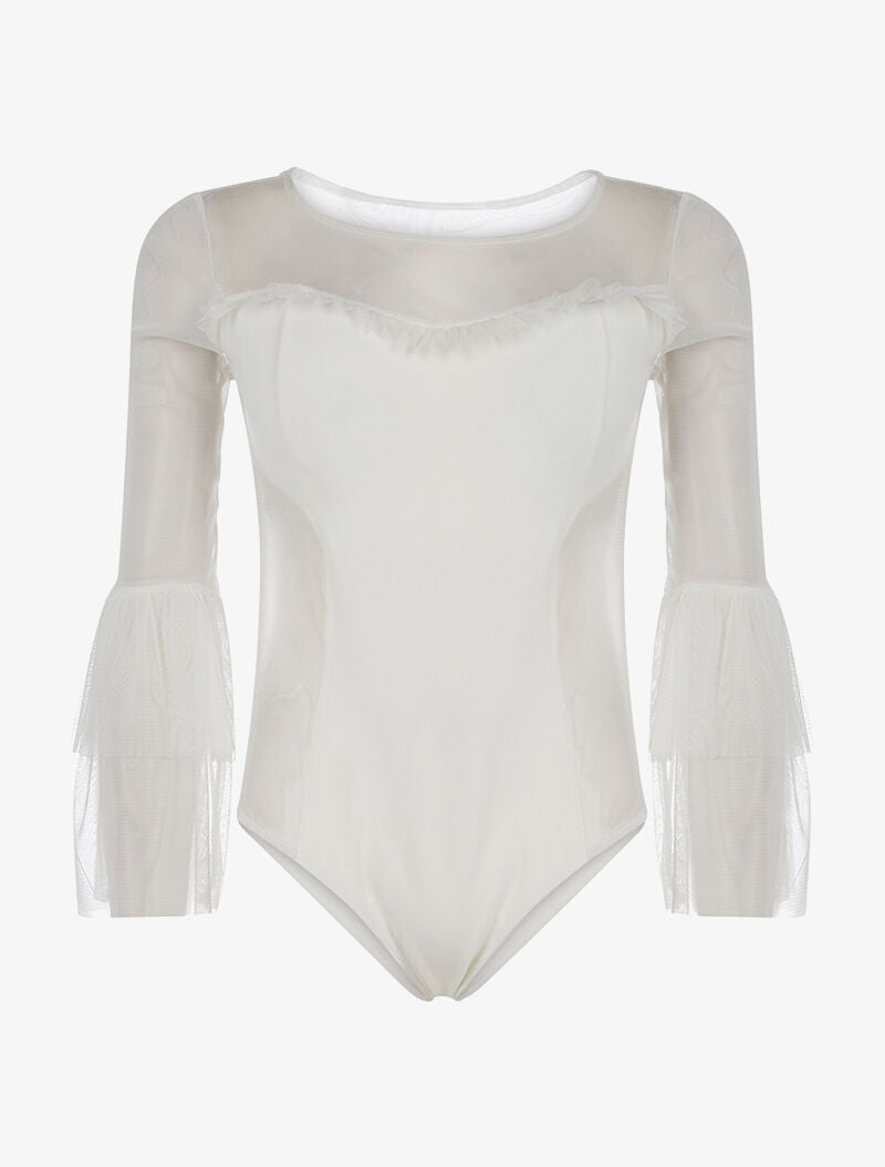 Body manches voile volantées - blanc - 1