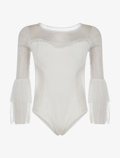Body manches voile volantées - blanc - 1