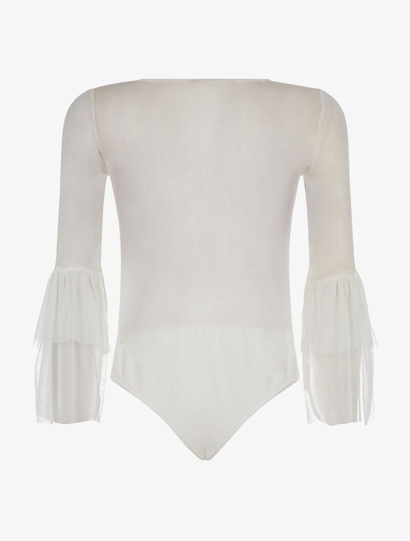Body manches voile volantées - blanc - 2