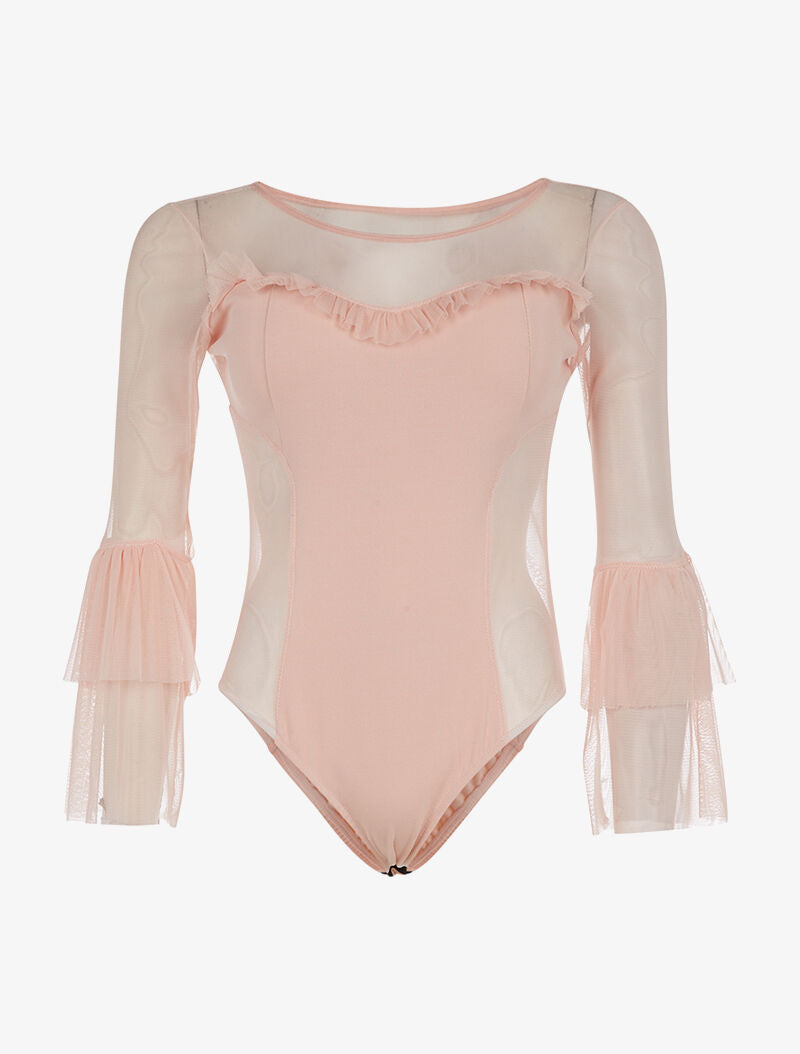 Body manches voile volantées - rose - 1