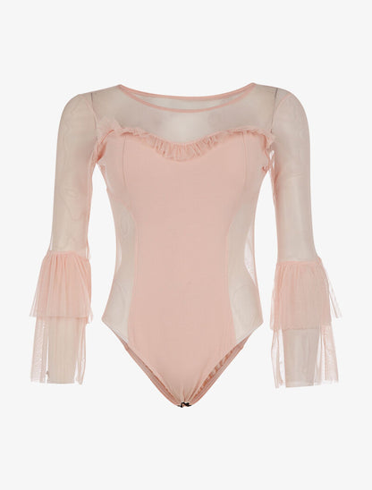 Body manches voile volantées - rose - 1