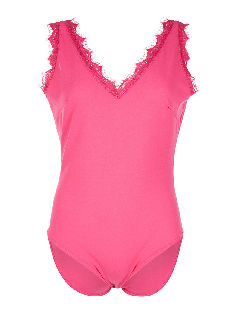 Body dentelle effilochée - fushia - 1