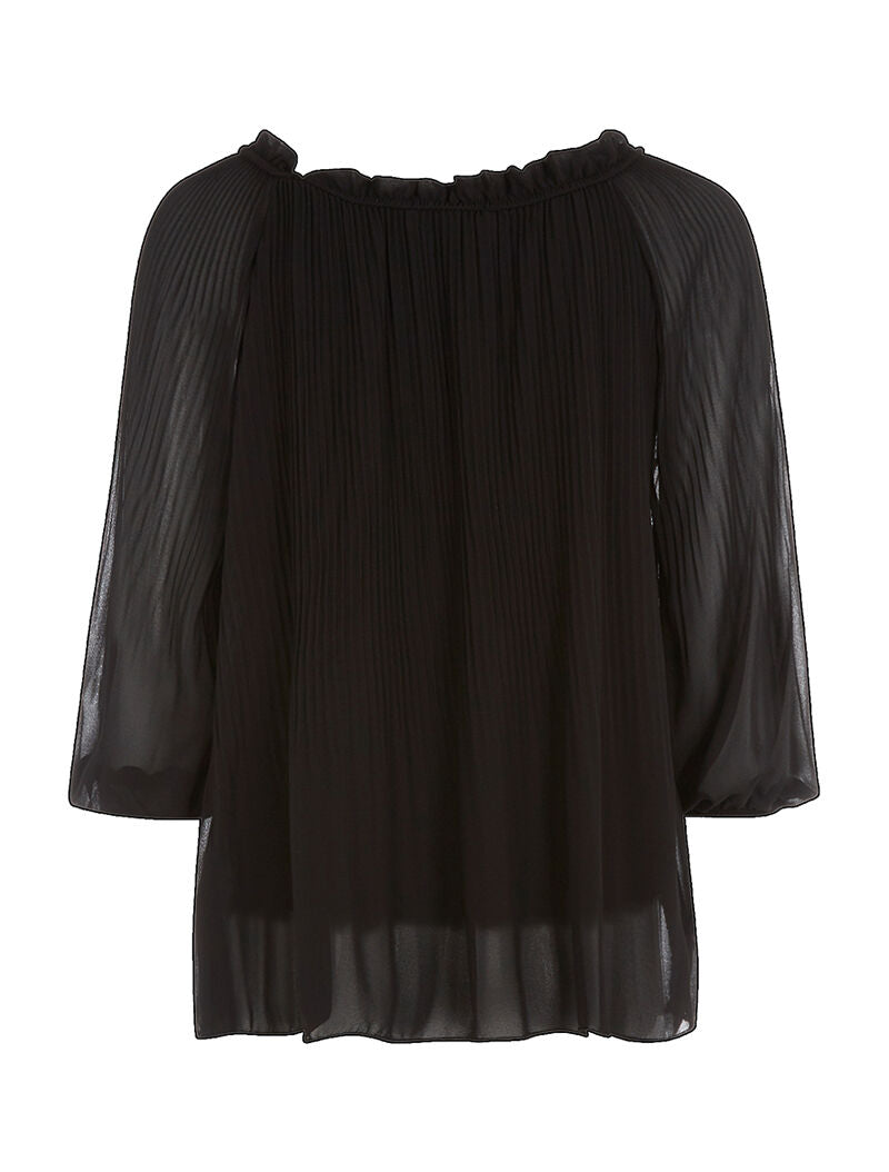 Top voile plissé col perlé - noir - 2