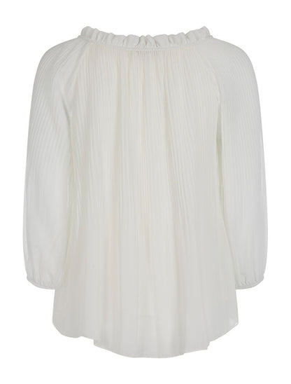 Top voile plissé col perlé - blanc - 2