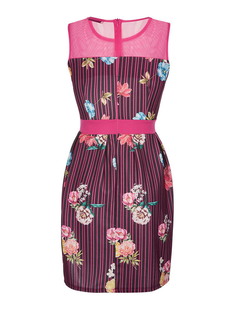 Robe imprimée à rayures - fushia - 2