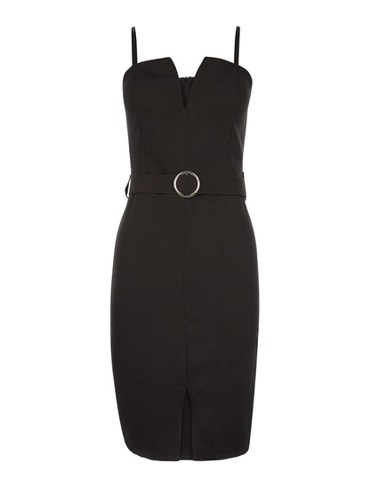 Robe décolleté V coqué - noir - 1