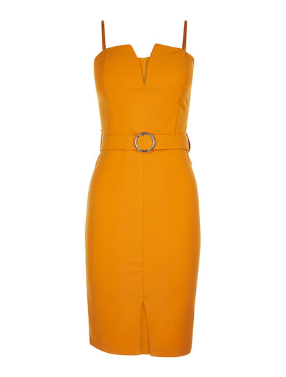 Robe décolleté V coqué - moutarde - 1