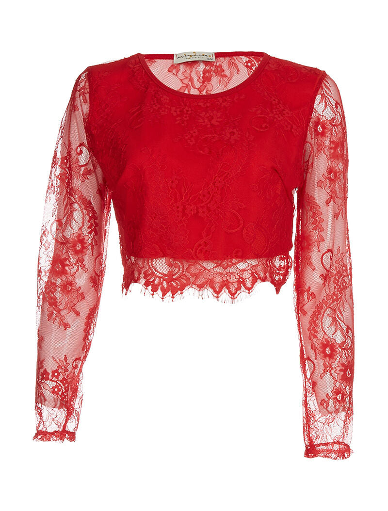 Crop-top en dentelle - rouge - 3
