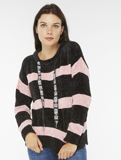 Pull pilou rayé - noir/rose - 2