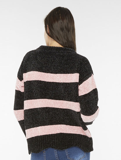 Pull pilou rayé - noir/rose - 3