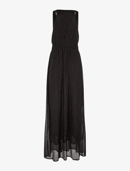 Robe longue plastron bijoux - noir - 3