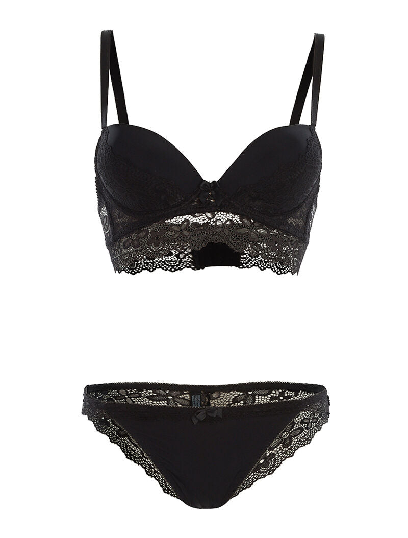 Ensemble SG et culotte  à bord dentelle - noir - 1