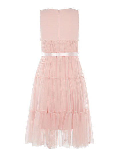 Robe longue unie à voile doublé et ceinturée - rose - 2