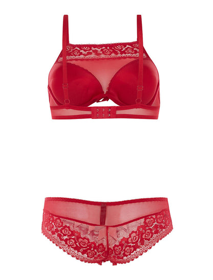 Ensemble SG effet brassière et culotte bord dentellé - rouge - 2