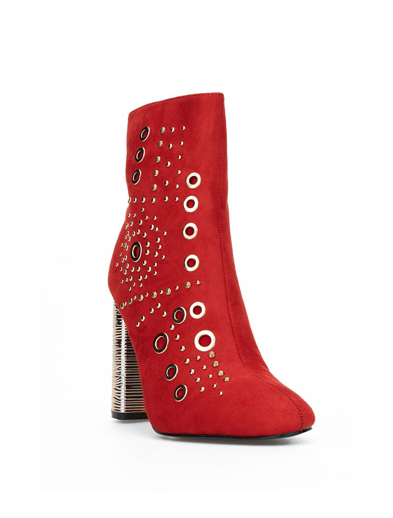 Bottines suédine à oeillet - rouge - 2