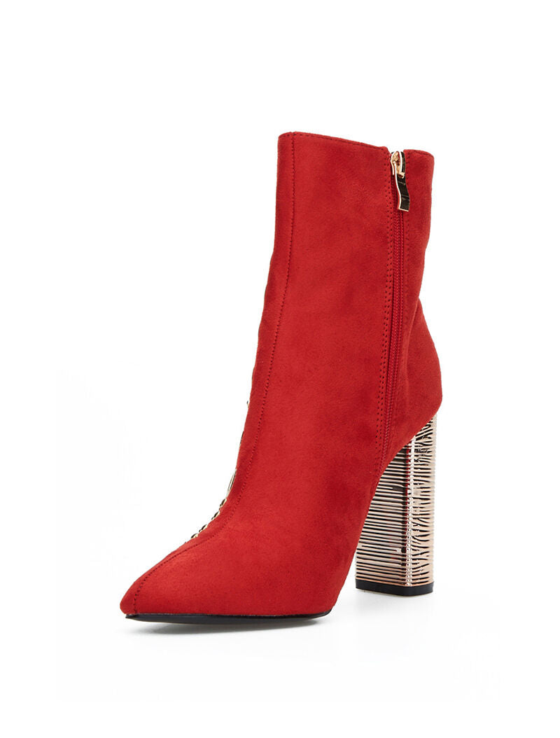 Bottines suédine à oeillet - rouge - 3