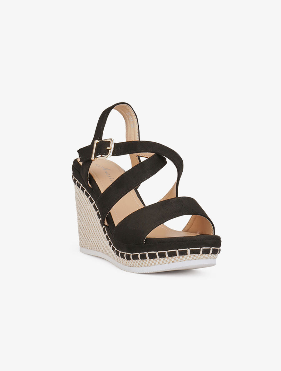 Compensées style damier et brides croisées - Noir - 2