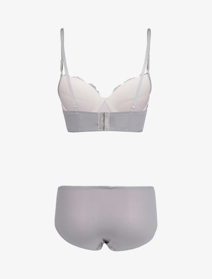 Ensemble bustier en dentelle et résille - Gris foncé - 2