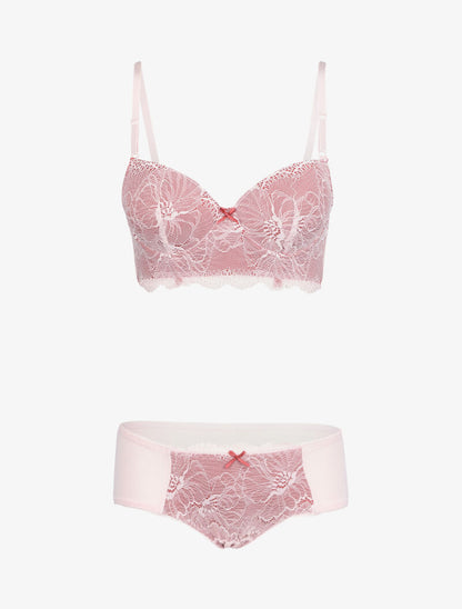 Ensemble bustier en dentelle et résille - Blanc/rouge - 1