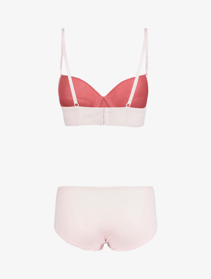 Ensemble bustier en dentelle et résille - Blanc/rouge - 2