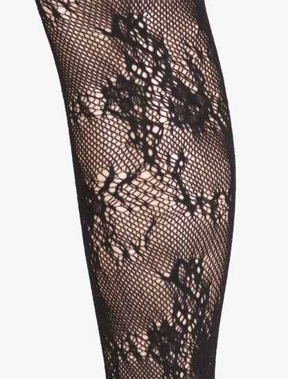 Collants en résille à motif floral - Noir - 2