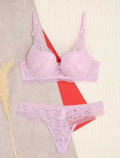 Ensemble en dentelle fleurie à détail noeud - Lilas - 1