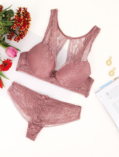 Ensemble soutien gorge en dentelle - Mauve - 4