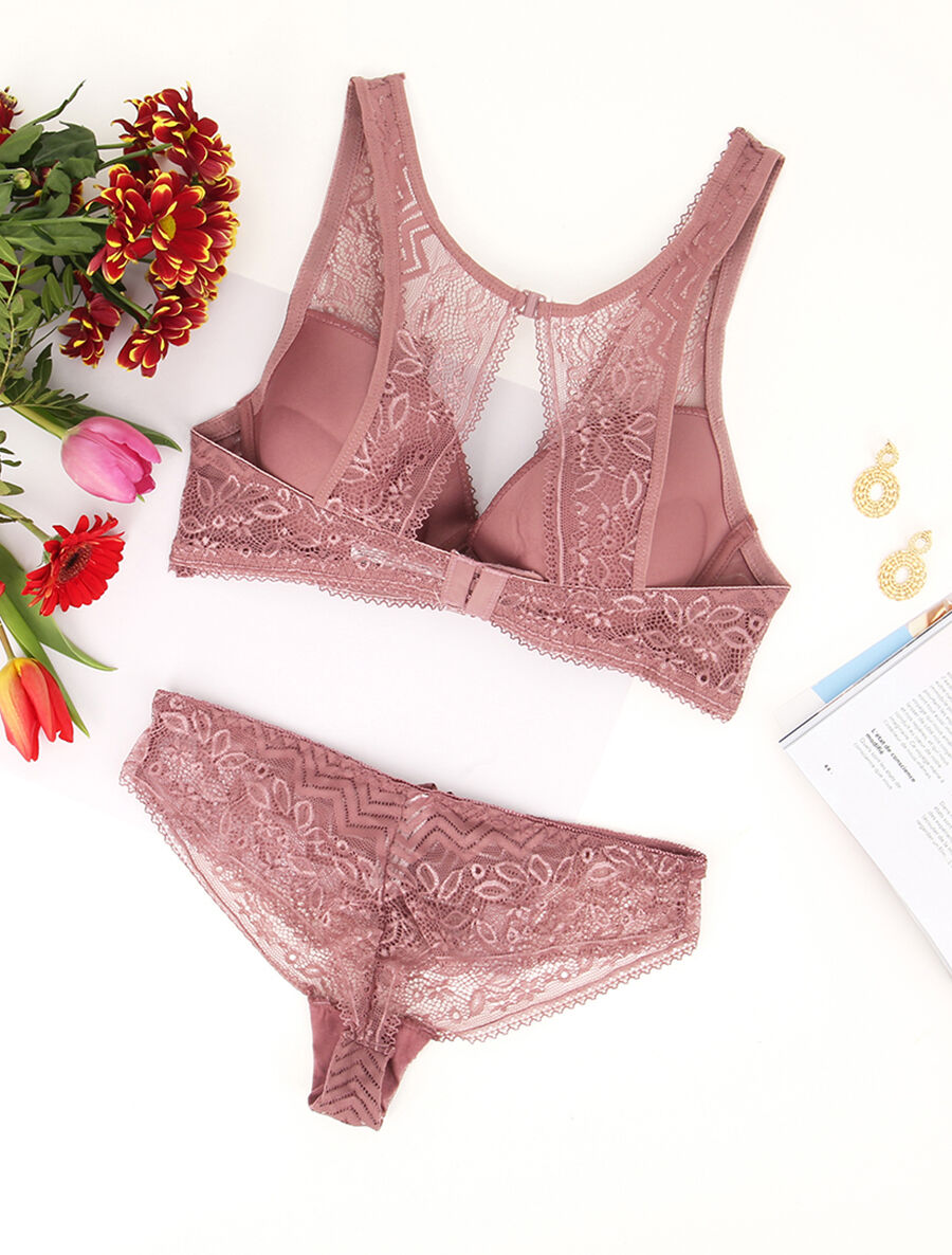 Ensemble soutien gorge en dentelle - Mauve - 2