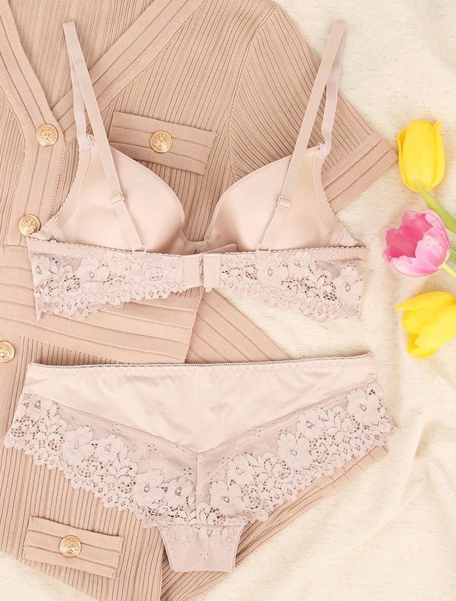 Ensemble emboitant en résille et en dentelle - Beige - 2