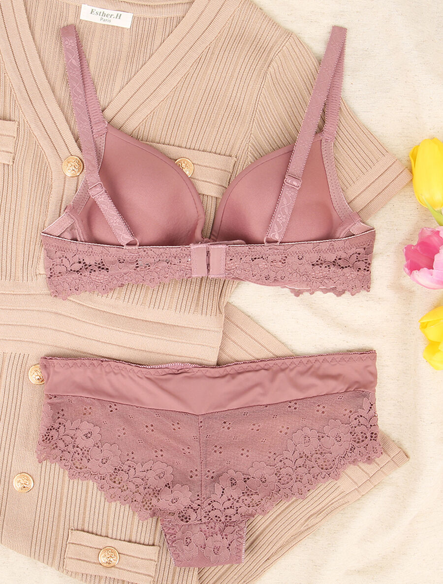 Ensemble emboitant en résille et en dentelle - Vieux rose - 2
