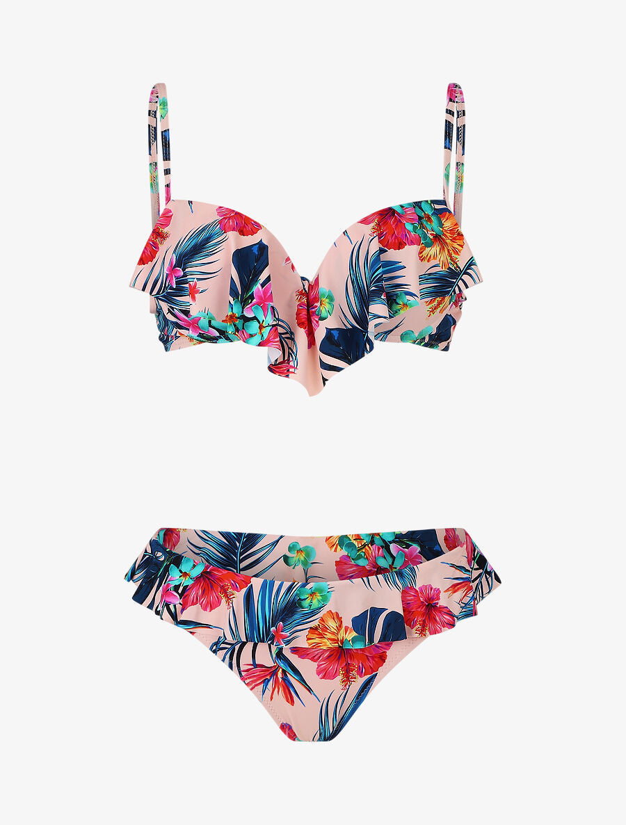 Bikini volanté à imprimé fleuri - Rose saumon - 4