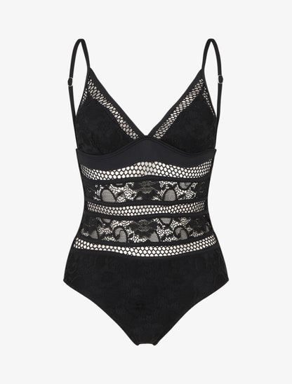 Maillot de bain en dentelle ajourée - Noir - 4
