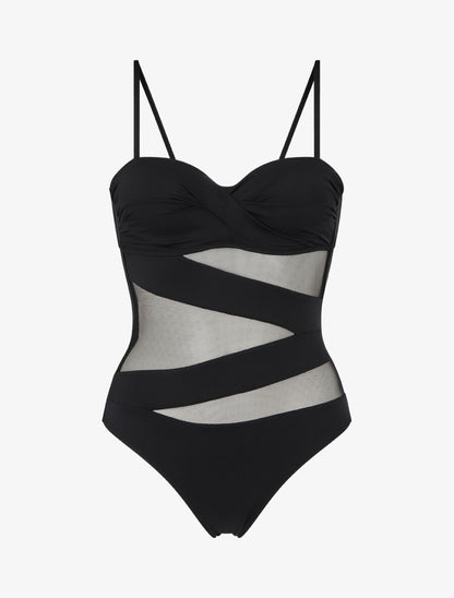 Maillot de bain à empiècements en tulle - Noir - 1