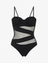 Maillot de bain à empiècements en tulle - Noir - 1