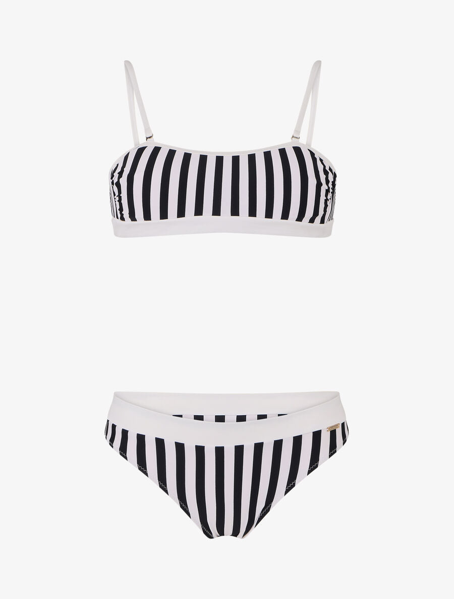 Bikini bandeau à rayures - Noir - 1