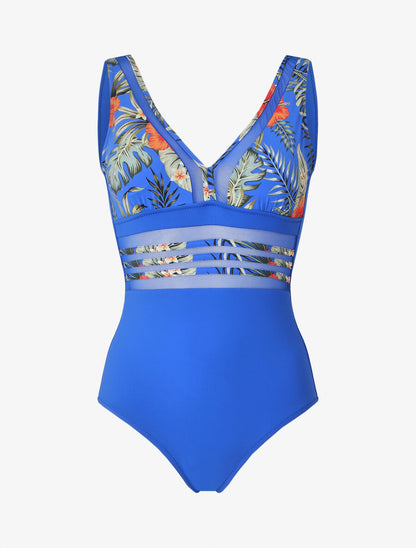 Maillot de bain tropical à liseré en tulle - Bleu - 1