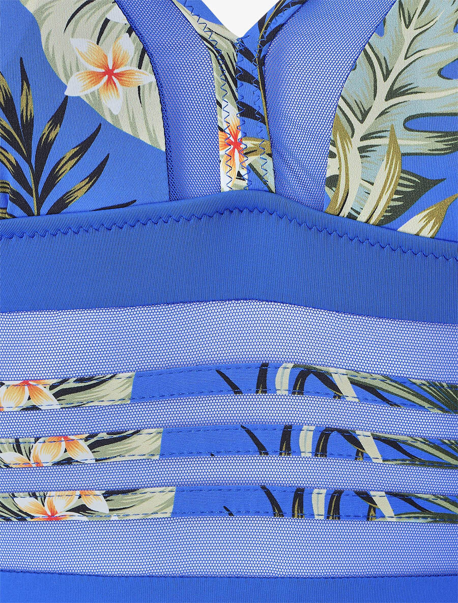 Maillot de bain tropical à liseré en tulle - Bleu - 3