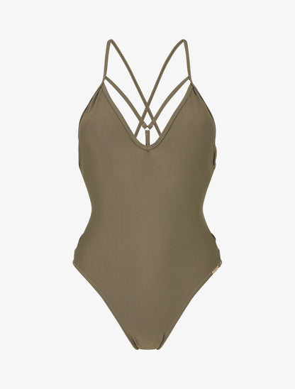 Maillot de bain ajouré à liens à nouer - Kaki - 5