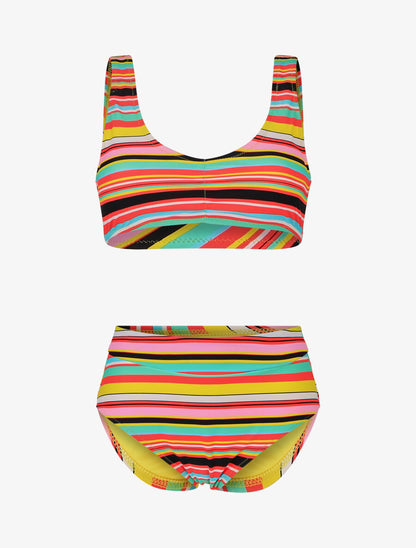 Bikini rayé à brassière et culotte montante - Orange - 2